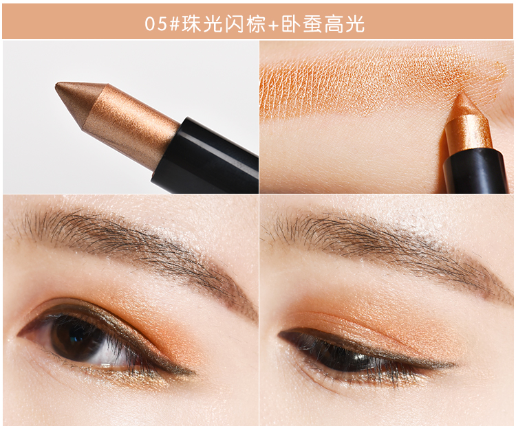 Bút kẻ mắt hai màu hai đầu Bút kẻ mắt tằm ngang thanh ánh sáng cao Không thấm nước không phải là phấn mắt màu ngọc trai bảng mắt colourpop