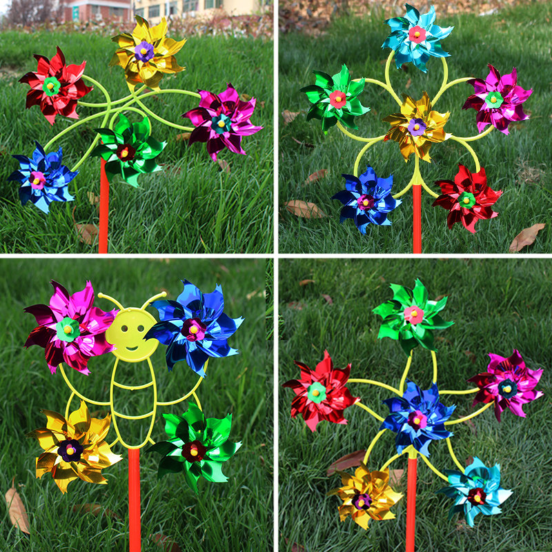Hot Sell Plastic Flakes Small Windmill Square Stock Source Outdoor Ground Spread Kindergarten Children Gift Toy Windmills