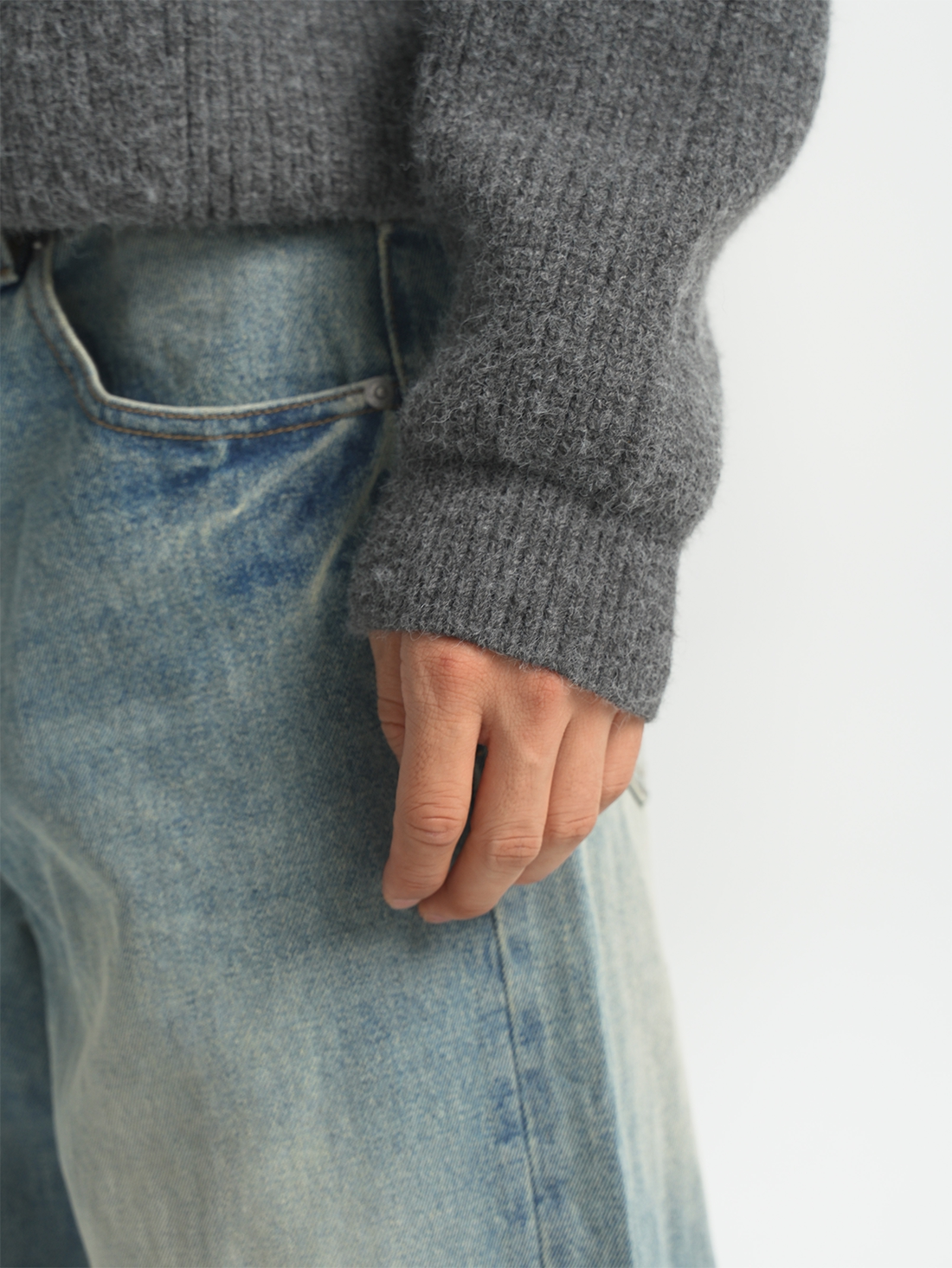 PURESQUARE Boxy Ribbed Knit Hoodie