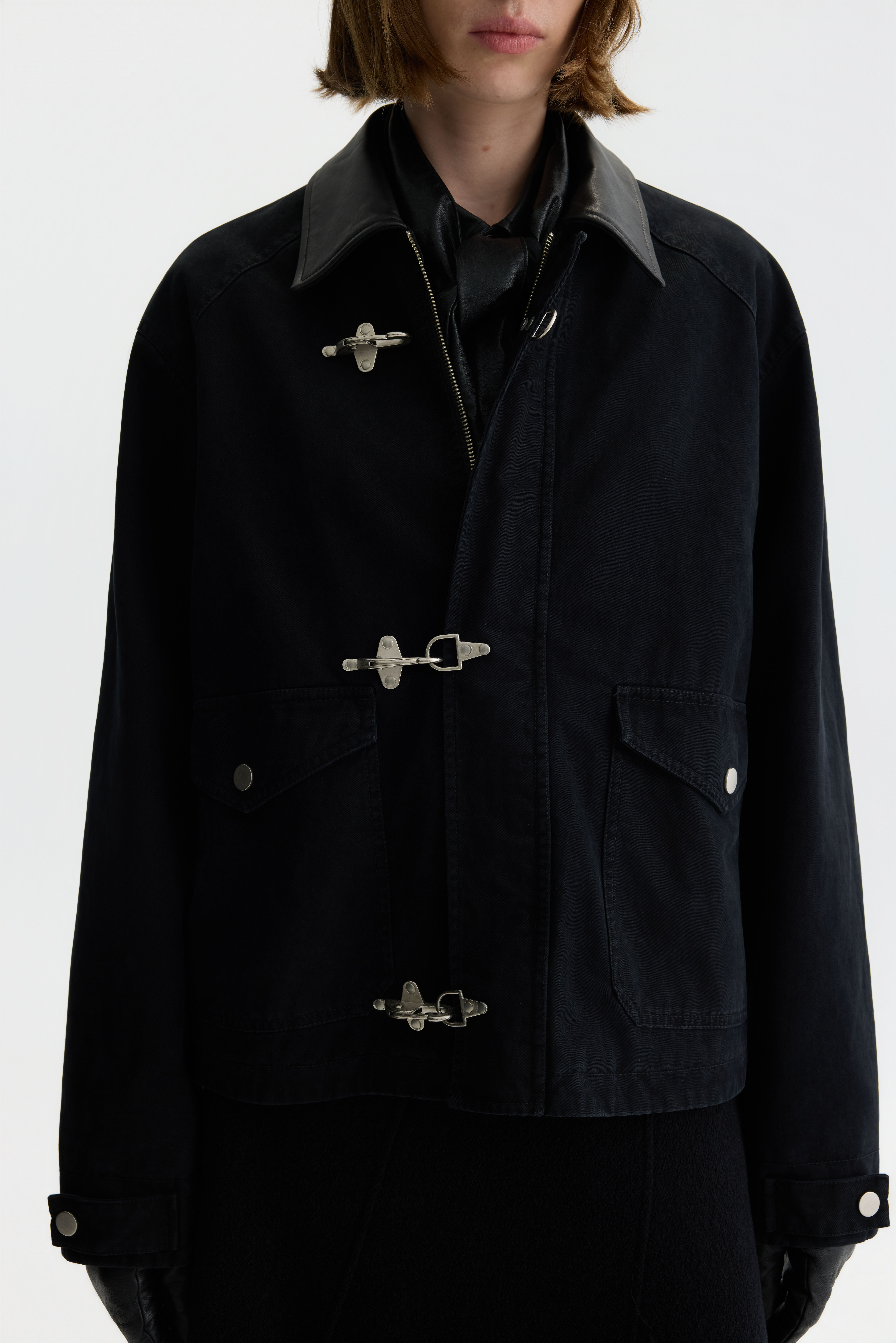 PURESQUARE Washed Black Distressed Work Jacket