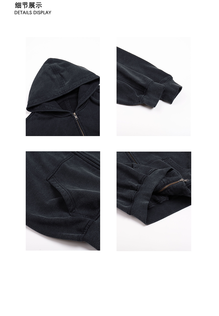 PURESQUARE Washed Black Boxy Zip-Up Hoodie