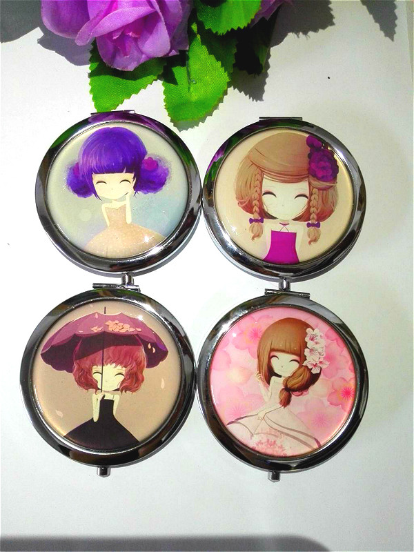 Flower girl portable mirror Paris Tower bell tower stainless steel double-sided mirror folded makeup mirror