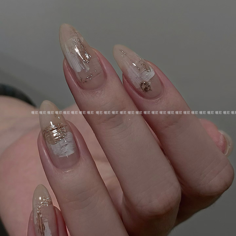 Oh Ni~ Minimalist Metallic Lines, French-Style Handmade Wearable Nails, Cool and Pure Style, Enhances Complexion, High-End Nail Stickers