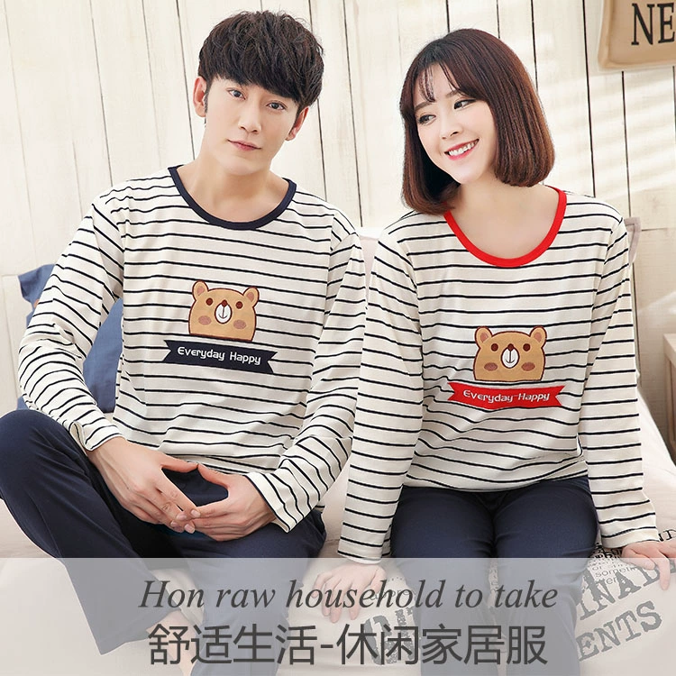 Bộ đồ ngủ cotton mùa thu đông nữ dễ thương 2018 phiên bản Hàn Quốc mới của cặp đôi dịch vụ tại nhà cho nam bộ đồ dài tay