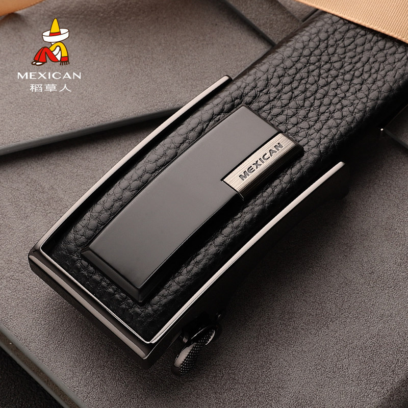 Rice Straw Man Belt Man Genuine Leather Middle Youth Business Casual Young Students Student Belt 100 Hitch Yoomers Pants Belts