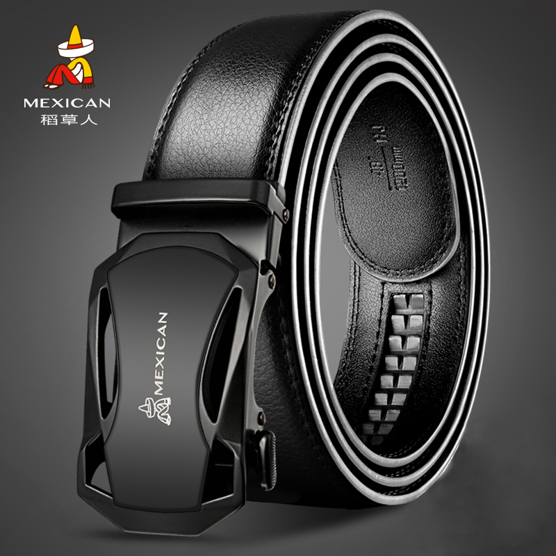 Rice straw man belt male leather minimalist automatic buckle pants with student youth 100 hitch version genuine leather men's belt tide