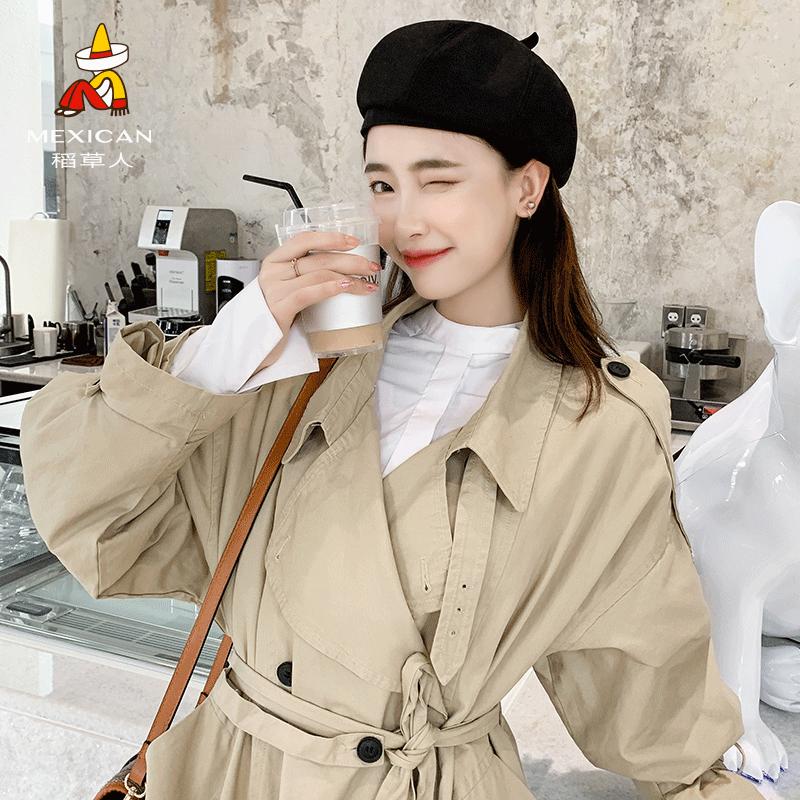 Scarecrow black beret women summer thin fashion Japanese series versatile breathable octagonal hat autumn leather Chidori plaid model