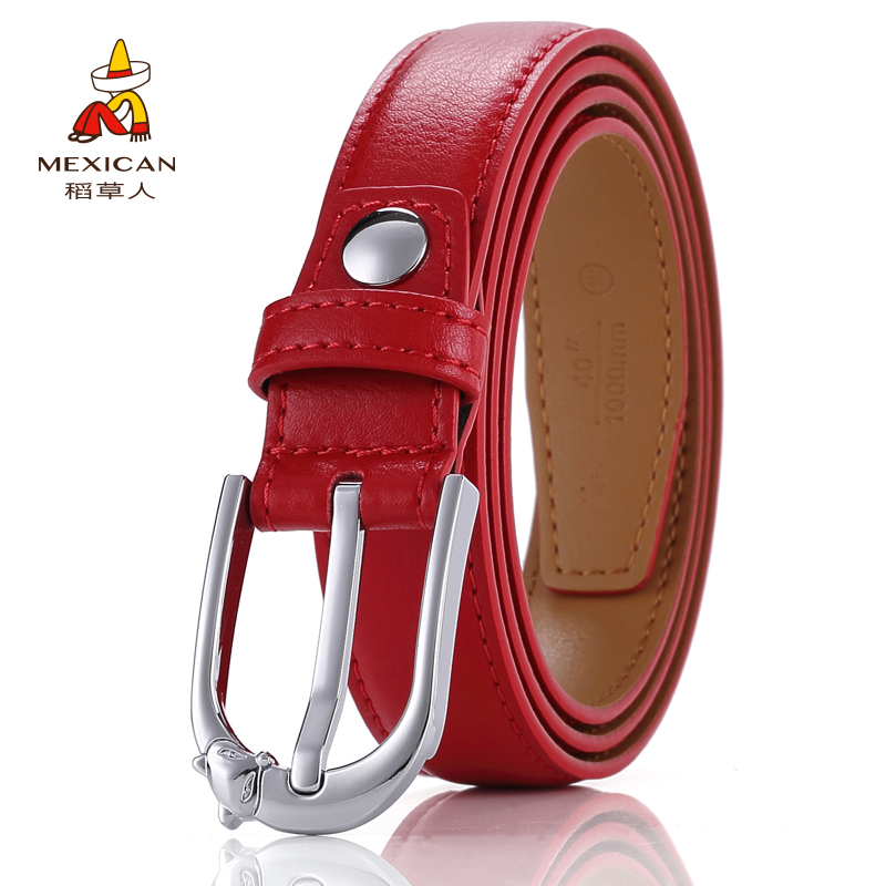 Rice Straw Man Lady Belt Needle Buttoned and Damp Belt Bull Leather Pants With Female Fashion Brief about 100 ride on the Korean version of the tide