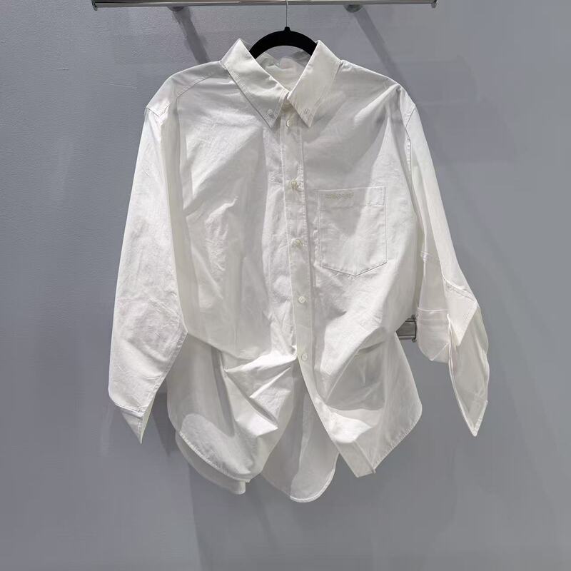 Gn in Stock Balenciaga Women's White Loose Shirt 671663 Tyb18 9000 Little Kingdom