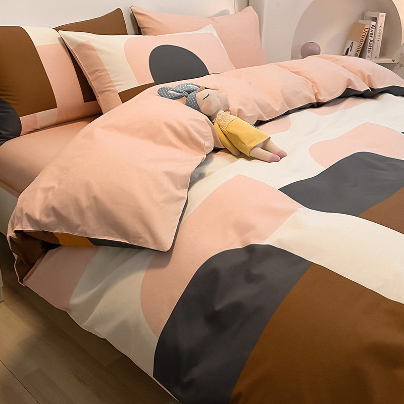 Nordic Ins Wind Pure Cotton Bed Bedding Four Pieces Sets 100 Full Cotton Spring Autumn Brief about Atmospheric Quilt Three-style bed group