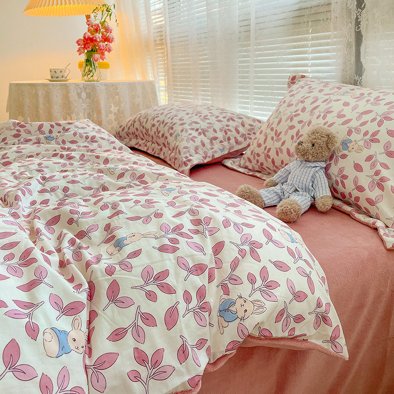 Coral velvet four-piece winter milk velvet crystal velvet sheets cotton thick quilt bed three-piece bedding