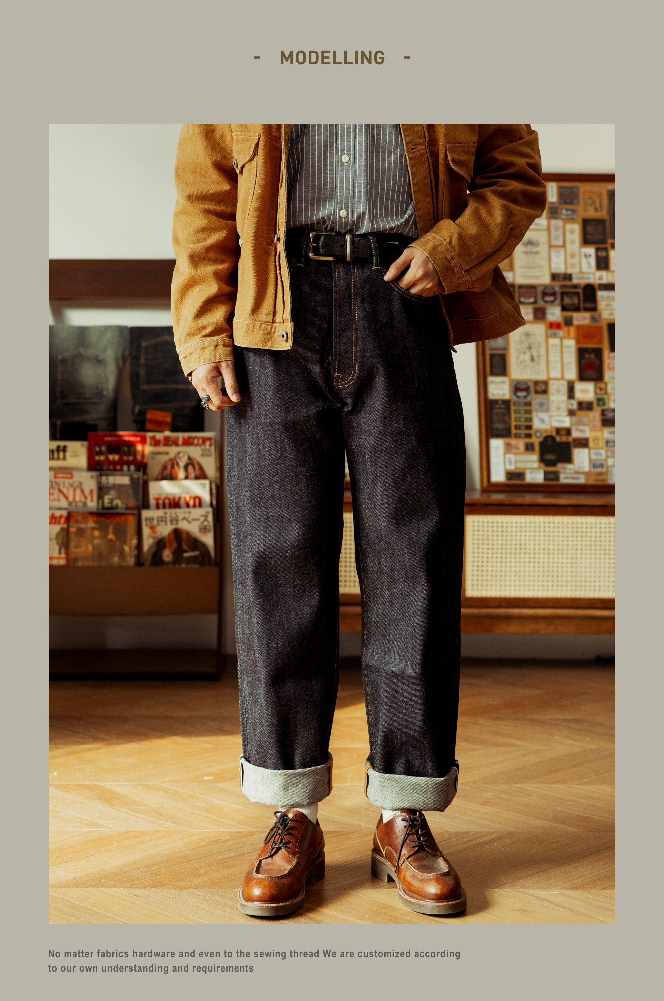 55501 Red Tornado Super Quality Indigo Selvage Unwashed Pants Loose Fitting Unsanforized Raw Denim Jean 14oz