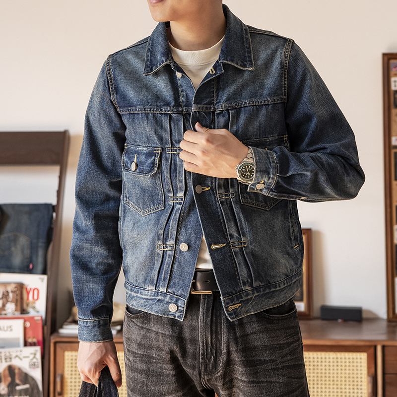 Red Wind Washed Denim Jacket Replica Visvim101 Denim Jacket Men's Loose Autumn Vintage Denim Clothing Trendy