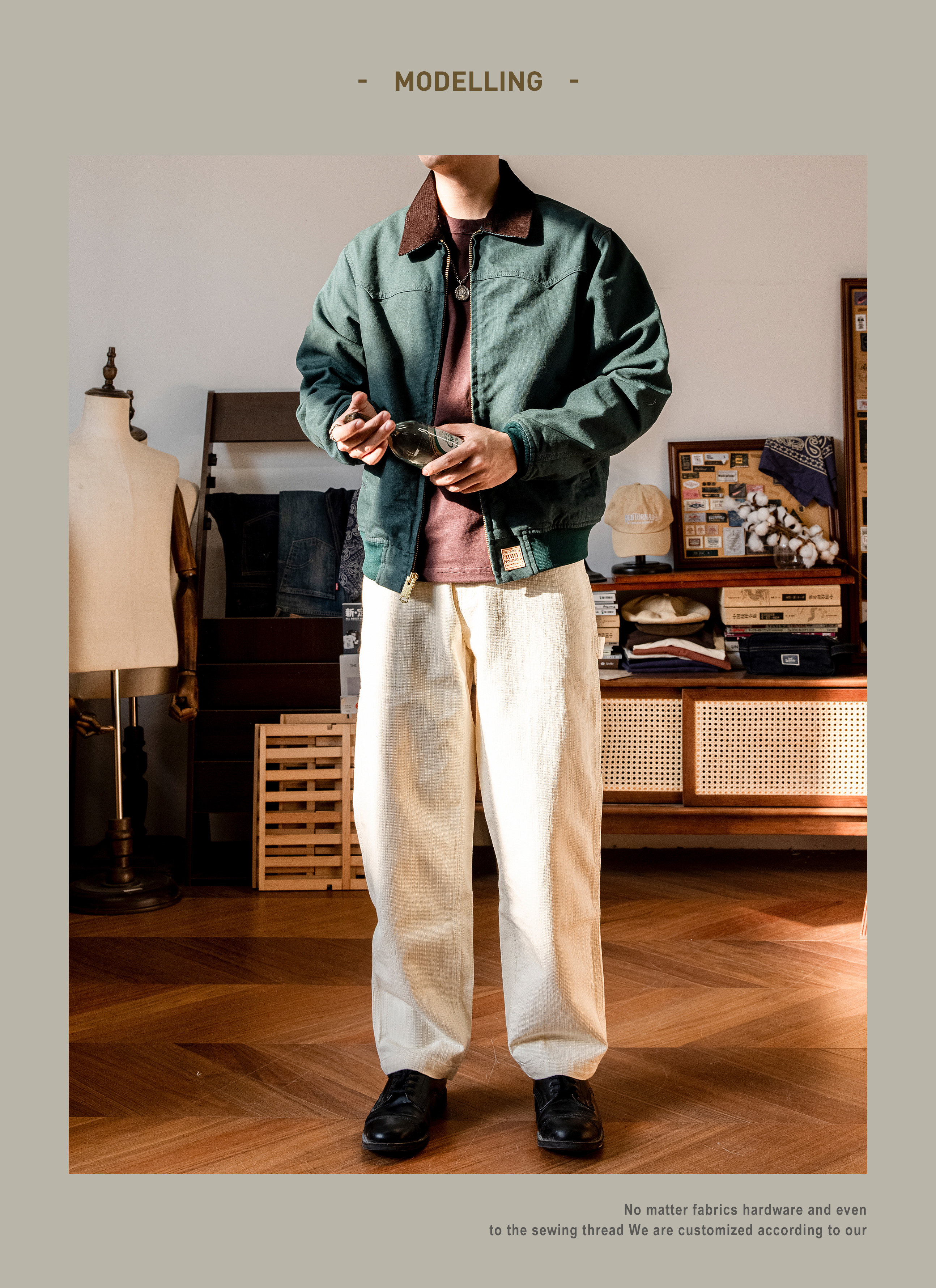American Retro Mens Workwear Jacket Loose Cotton Canvas Lapel