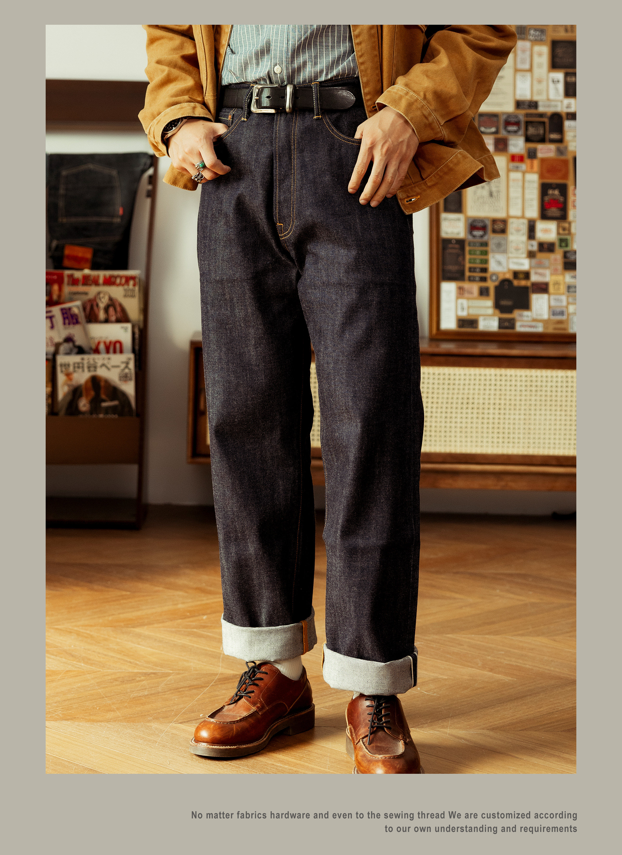 55501 Red Tornado Super Quality Indigo Selvage Unwashed Pants Loose Fitting Unsanforized Raw Denim Jean 14oz