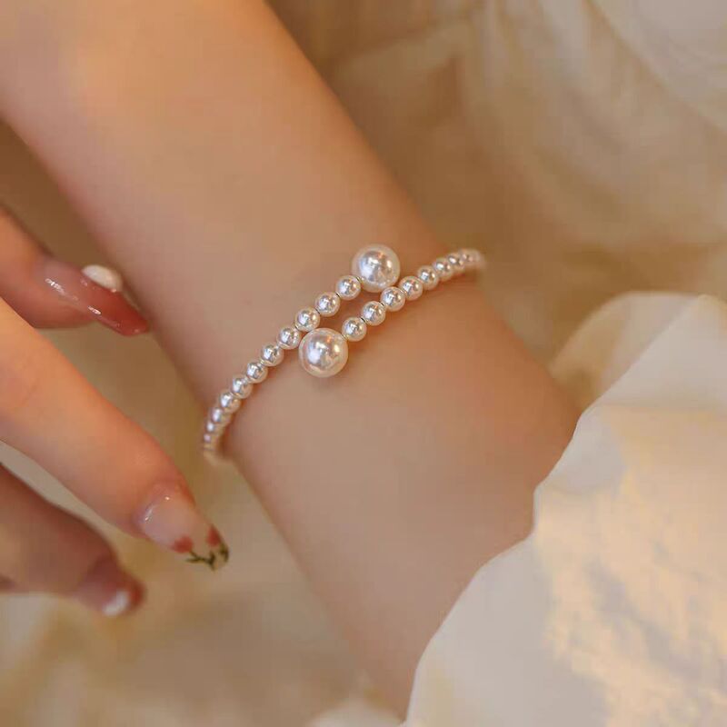 Perfectly Round Imitation Pearl Bracelet for Women, Adjustable Open Bracelet, 2026 New Popular Style, Fashionable Retro Bracelet Jewelry