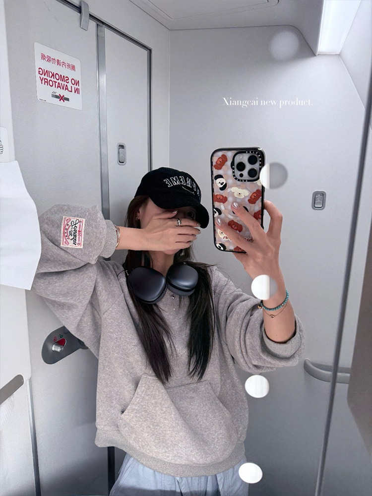 고수 추가되지 않음 매운맛 학교로 돌아가다 연대기 데이트 꽃 회색 라운드 넥 타월 원단 후드티 상세 이미지 55