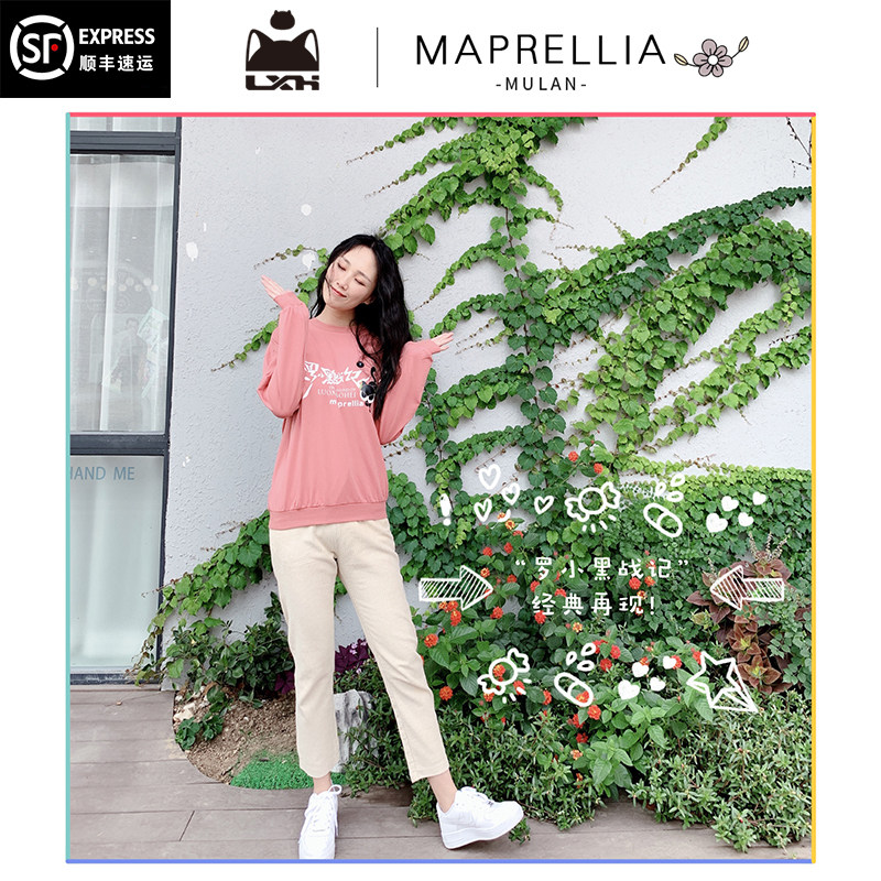 (SF)Luo Xiaoxiao black round neck thick cotton T thin section base shirt pink blue cute