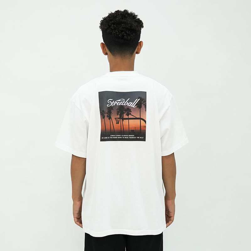 NICEID NICE Tear Sunset Round Collar Sports American T-shirt Men Pure Cotton Loose small neckline Short sleeves Men and women-Taobao