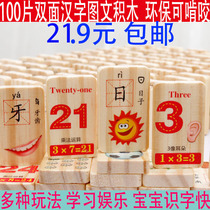 Childrens puzzle Chinese characters domino building blocks made of 100 pieces toy boy 1-2-3-6-year-old female baby can read
