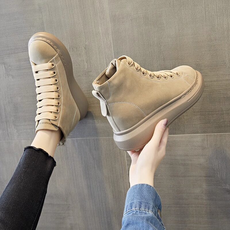 Surge inside Heightening High Helps Shoes Women 2023 Autumn Winter New Genuine Leather Thick Bottom Casual 100 lap up blue Martin boots-Taobao