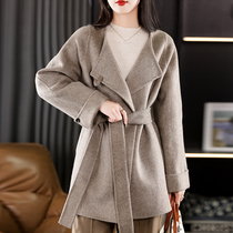 2024 autumn and winter high-end double-sided woolen coat womens short style simple and small round neck woolen coat