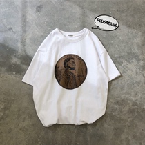 2021 Port Wind T-shirts Men Loose Tide Cards Hip Hop Half Sleeves Clothes Han Edition Handsome Gas Personality Printed Casual Blouse