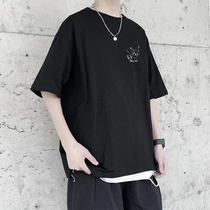 Port Wind T-shirt Male Loose Clothing Boys Short Sleeves Ins Tide Cards Half Sleeves 50% Sleeves Trendy Korean Version Blouse Bf Compassionate