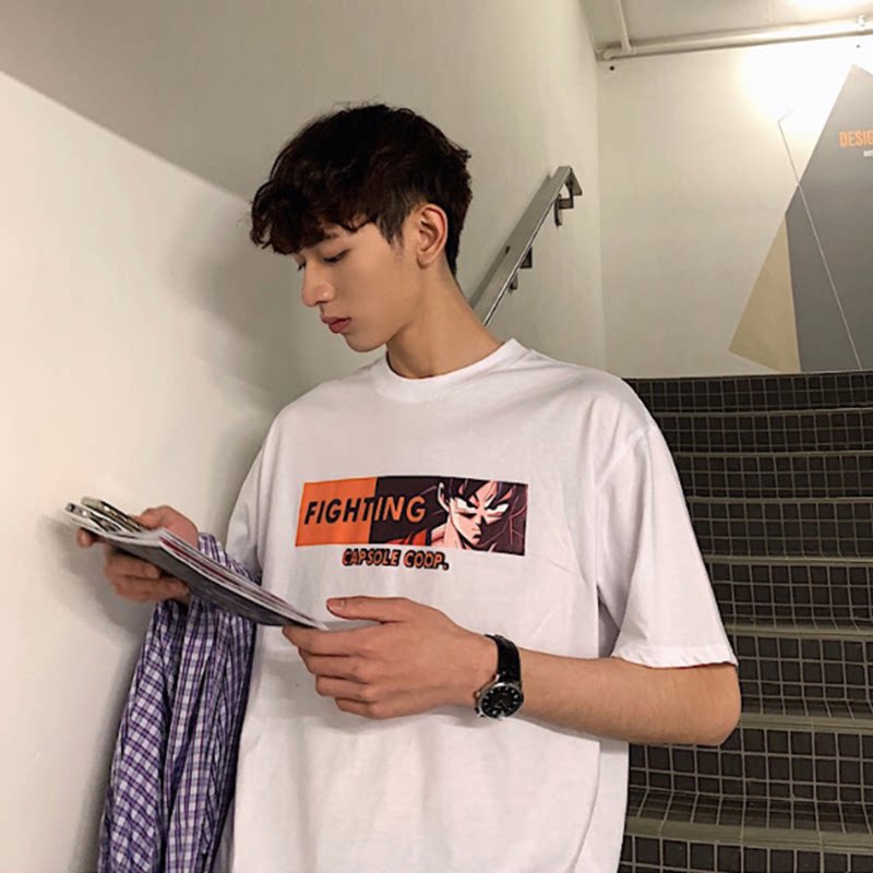 50% sleeve T-shirt male Korean version Trend oversize half sleeve port Wind relaxation Chauffins couple short sleeve body summer 