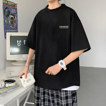 Short sleeve T-shirt Male Chains Summer clothes Clothes Loose Boys Harbor Wind Trends Tide Cards Half Sleeves 2021 New Compassion