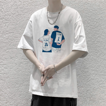 2021 Summer short sleeves Mens Tide Signs port Wind net Red t-shirt Male loose 50% Slept Leisure 100 lap half sleeve