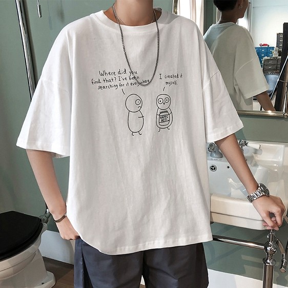 Net Red Chic Tide Men Short Sleeve T-shirt Male Personality Trends Ins 50% Sleeves Clothes Male Hip-hop Easy Bf Wind Half Sleeves 