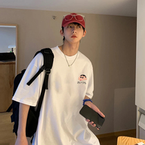 Summer Port Wind T-shirt Male Wax Pen Little New 100 Hitch Loose Tide Card 2021 New Casual Round Collar Short Sleeve Blouse