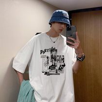 Summer Short Sleeve T-Shirt Male Loose Trend Middle Sleeve Port Wind Couple Blouse and Hip Hop hip hop slim fit half sleeve summer dress