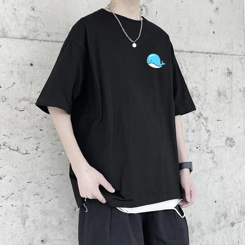 2021 Summer trends t-shirt men loose printed short sleeves new round collar casual half sleeves 50% sleeves 5 points blouses 