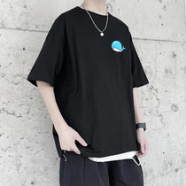 2021 Summer trends t-shirt men loose printed short sleeves new round collar casual half sleeves 50% sleeves 5 points blouses