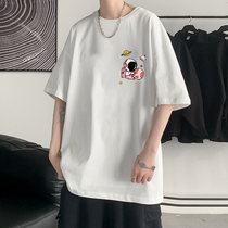 Summer Tide Cards Short Sleeve Men Loose T-Shirt Pure Color 50% Sleeves Tide Ins Port Wind 100 Hitch Male Body Clothing