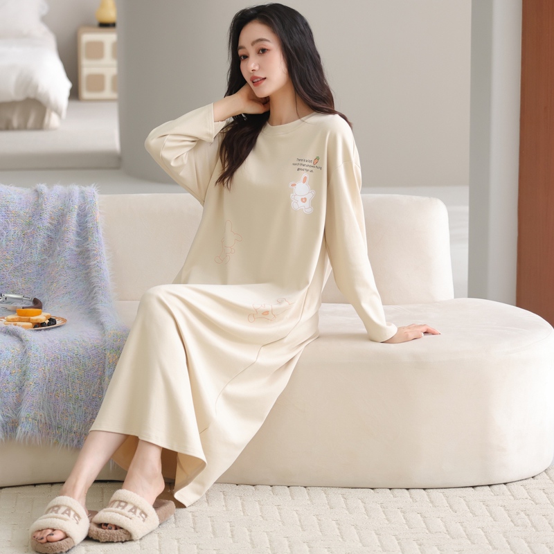 Long Nightgown for Women, Spring and Autumn, Pure Cotton Loungewear, Skin-Friendly, Cartoon Cute, Can Be Worn Outside, Loose Long-Sleeved All-Cotton Nightgown Dress Long Nightgown for Women, Spring and Autumn, Pure Cotton Loungewear, Skin-Friendly, Cartoon Cute, Can Be Worn Outside, Loose Long-Sleeved All-Cotton Nightgown Dress
