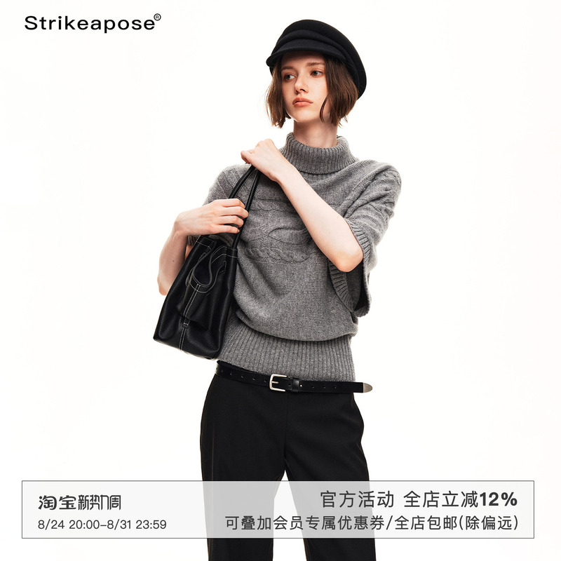 Strike a Pose Wool Cable Knit High Collar Sweater Solid Color Retro Stretchy Loose Casual Sweater Strike a Pose Wool Cable Knit High Collar Sweater Solid Color Retro Stretchy Loose Casual Sweater