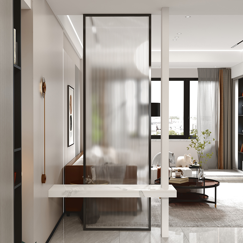 Living room Changhong glass screen in door Xuanguan Wall light and luxurious stainless steel partition modern simple solid wood custom iron art-Taobao