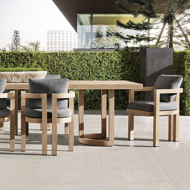 Villa courtyard outdoor table and chair teak weathered wood large long table outdoor garden open-air terrace leisure table and chair combination