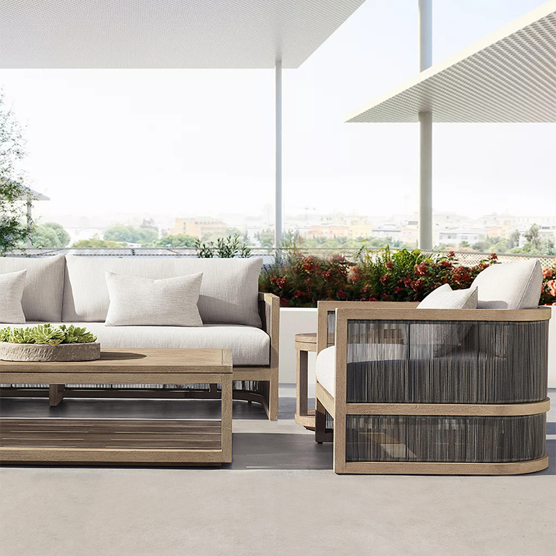 Outdoor teak sofa courtyard villa living room rattan furniture outdoor garden terrace log leisure sofa combination