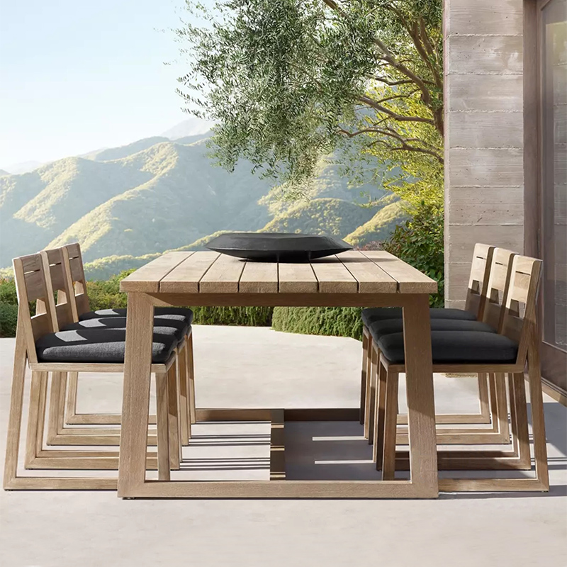 Teak Outdoor Table and Chair Villa Garden Table Anti-corrosion Wood Table and Chair Outdoor Terrace Garden Leisure Old Solid Wood Table and Chair