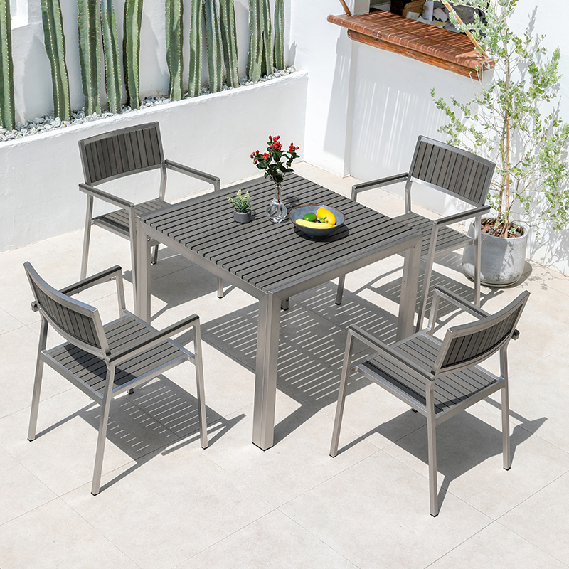 Outdoor table and chair plastic wooden villa garden casual dining table and chair anti-corrosion wood minimally outdoor balcony yard seat