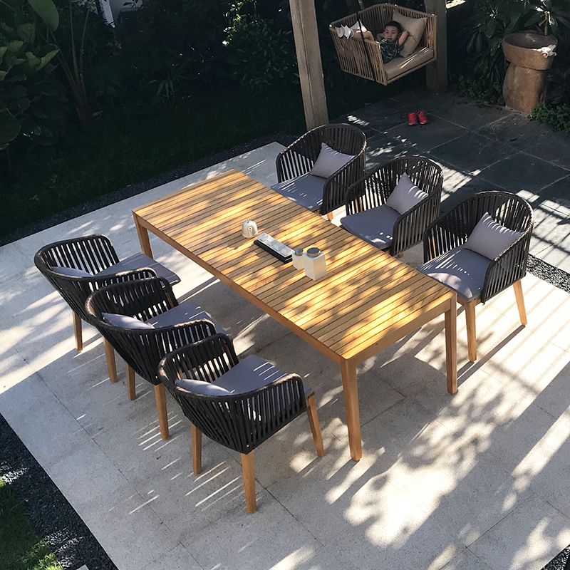 Outdoor tables and chairs courtyard teak rattan chairs villa furniture outdoor balcony rattan chairs open-air leisure antiseptic wood long table