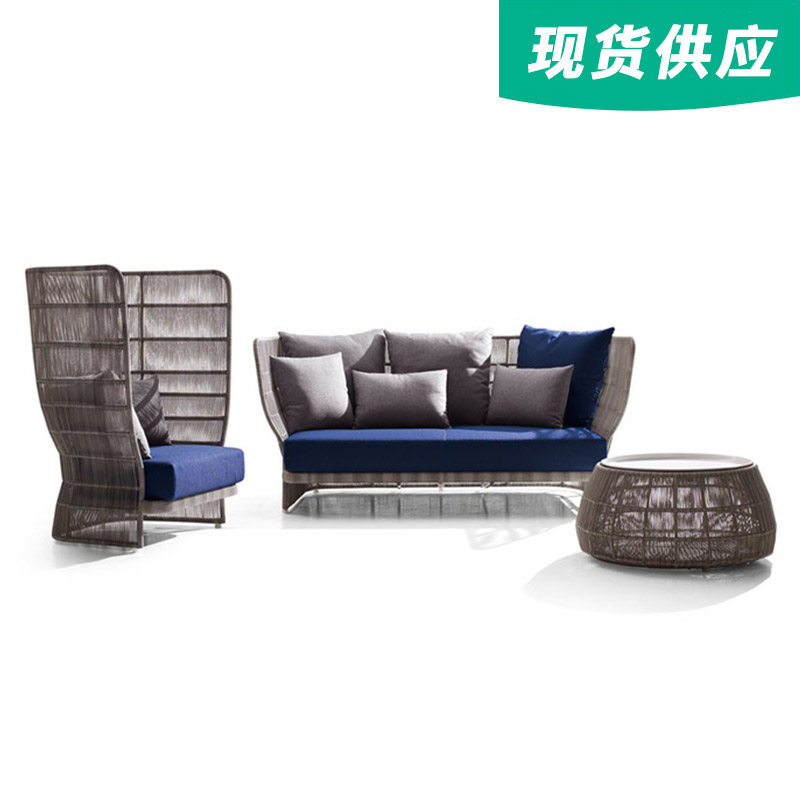 Outdoor Rattan sofa Living room Leisure double trio Nordic rattan sofa outdoor patio rattan tea table Composition
