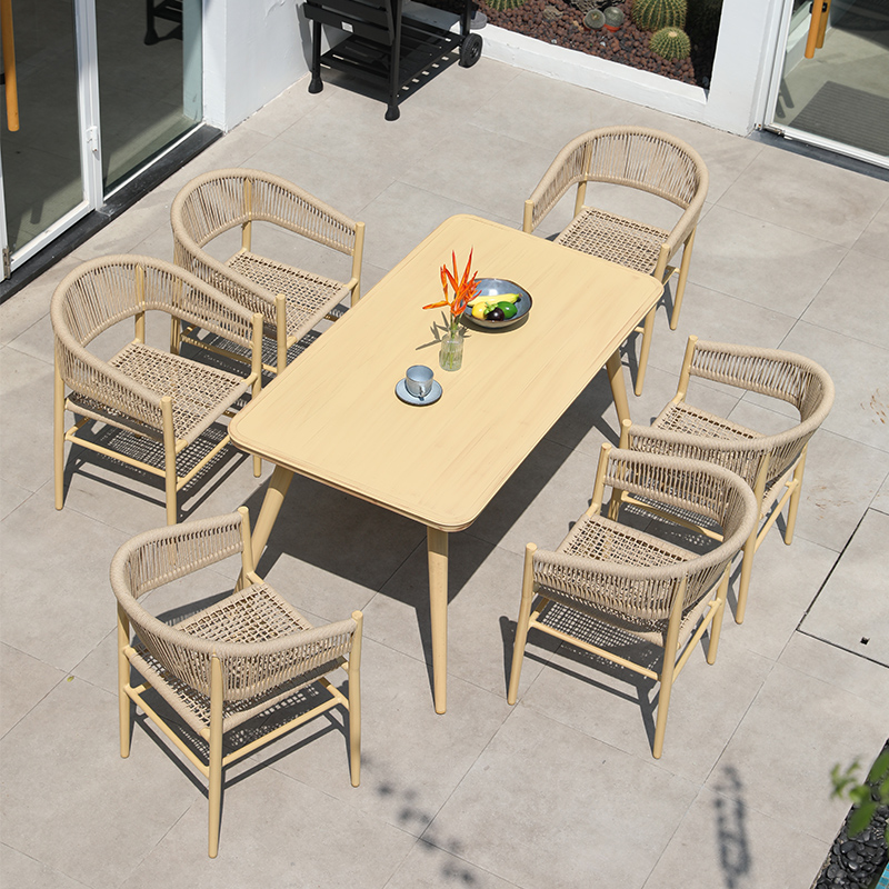 Outdoor rattan table and chair aluminum alloy imitation wood color woven leisure chair outdoor courtyard terrace balcony Teng chair combination