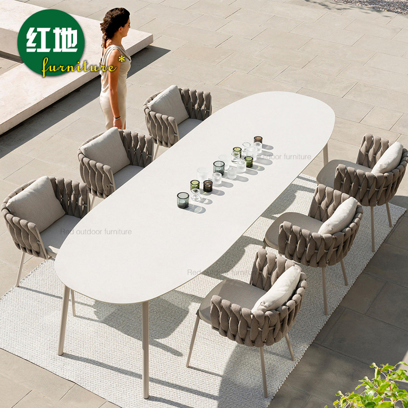 Nordic Outdoor Table And Chairs Patio Long Table High-end Vines Chair Outdoor Terrace Garden Casual Villa Yard Table And Chairs Combination