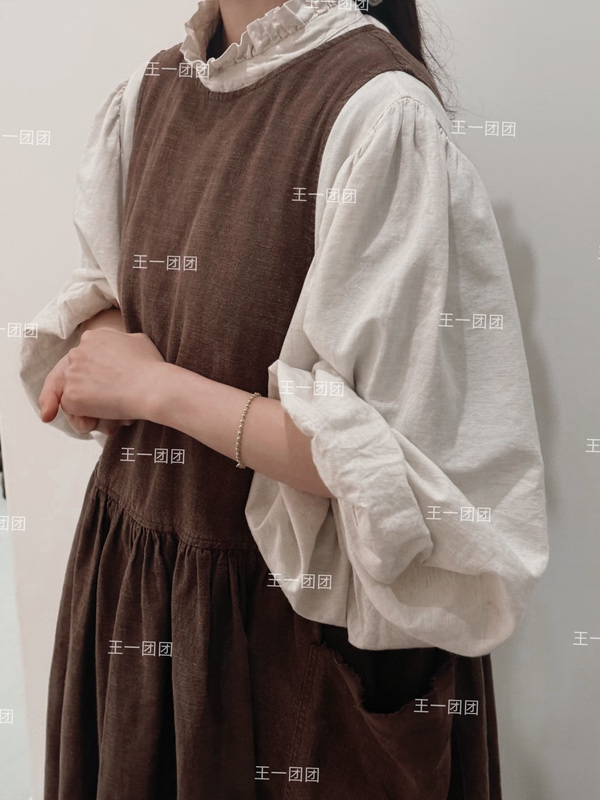 Japanese Vintage Style Linen Antique Puff Sleeve Petal Large Sleeve Retro Long Dress