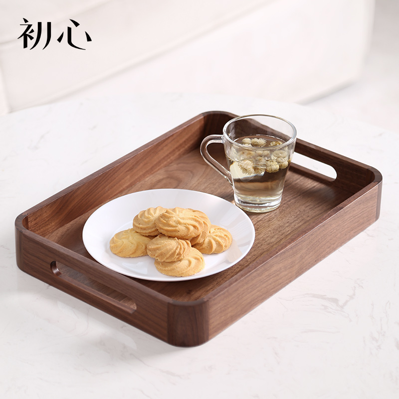 Early Heart Nordic walnuts Wooden Care Pan Rectangular Creative Home Wood Tea Cup Containing Dish Cutlery Tray Dinner Plate